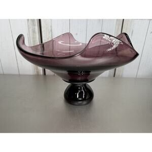 Amethyst Viking Glass Epic Wave Heavy Footed Pedestal Bowl VTG Purple